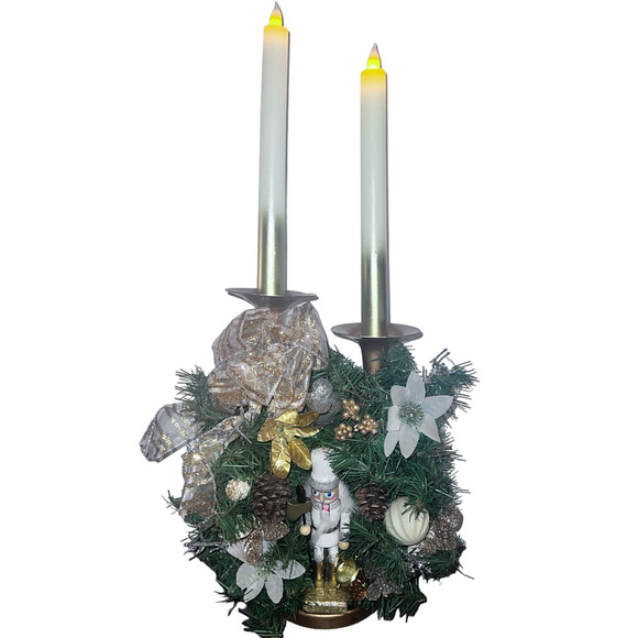 2 Handmade Bronze Toned Christmas Candle Holders and 4 Real Wax LED Candles - Picture 4 of 4